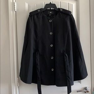 🟢 H&M Black Cape Jacket Coat Poncho S